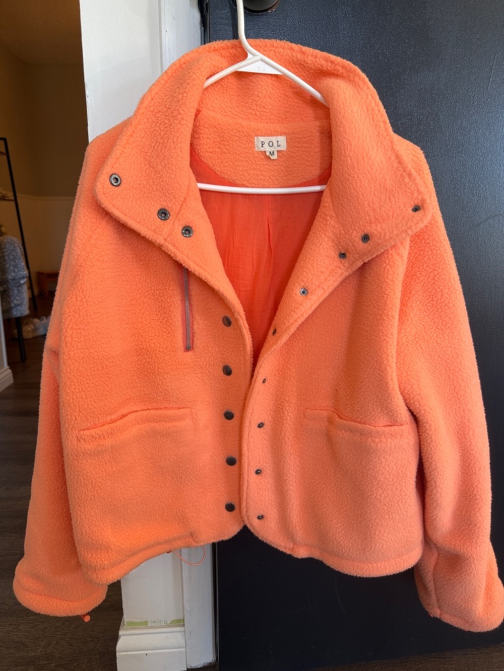 POL Women's Bright Orange Teddy Sherpa Jacket